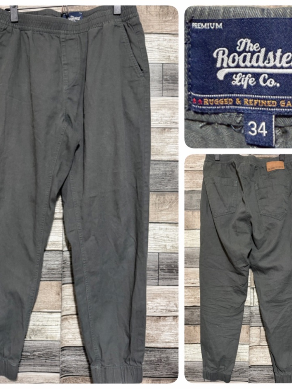 The Roadster Life Co Chino Joggers Men’s 34 Gray Green Tapered (Inseam 27) READ